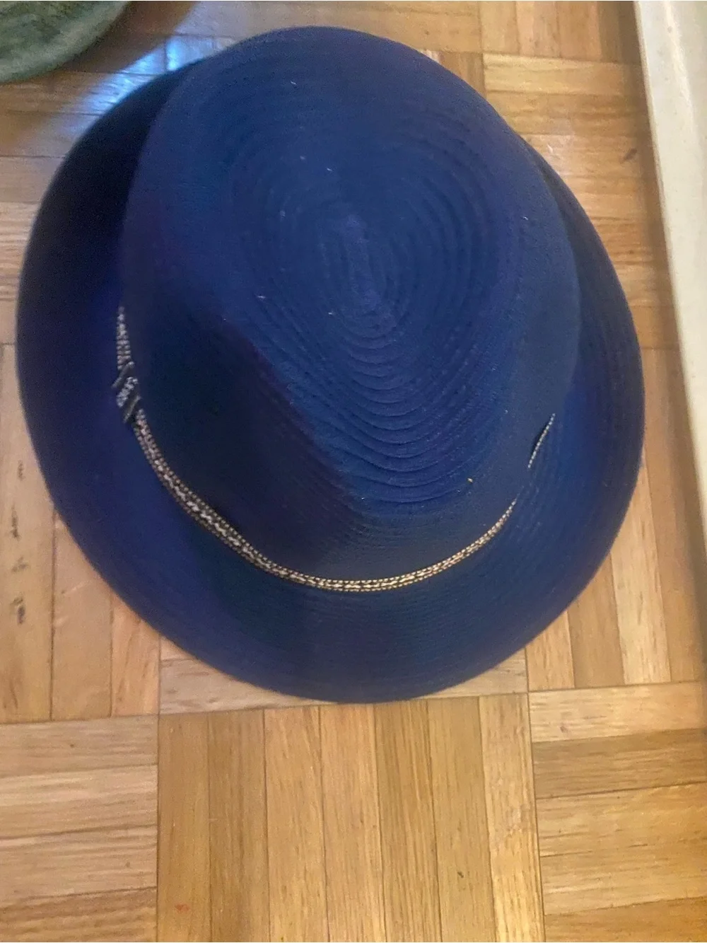 Navy Knit Fedora with Striped Band